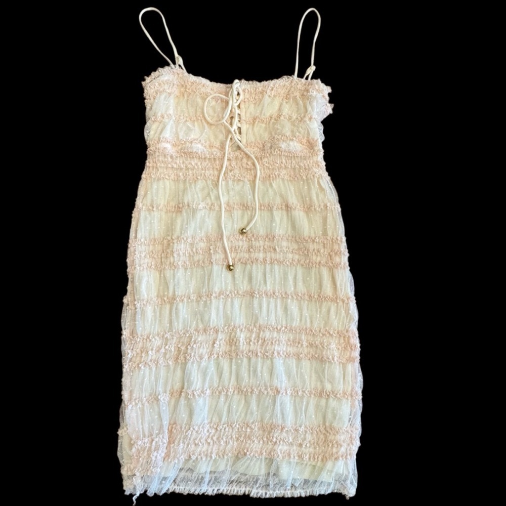 Coquette Feminine Klesis Dress Light Pink Ruched Bodycon Mini Party Dress Sz S